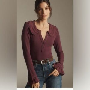 Anthropologie Pilcro Brand Women's Burgundy Keira Blouse